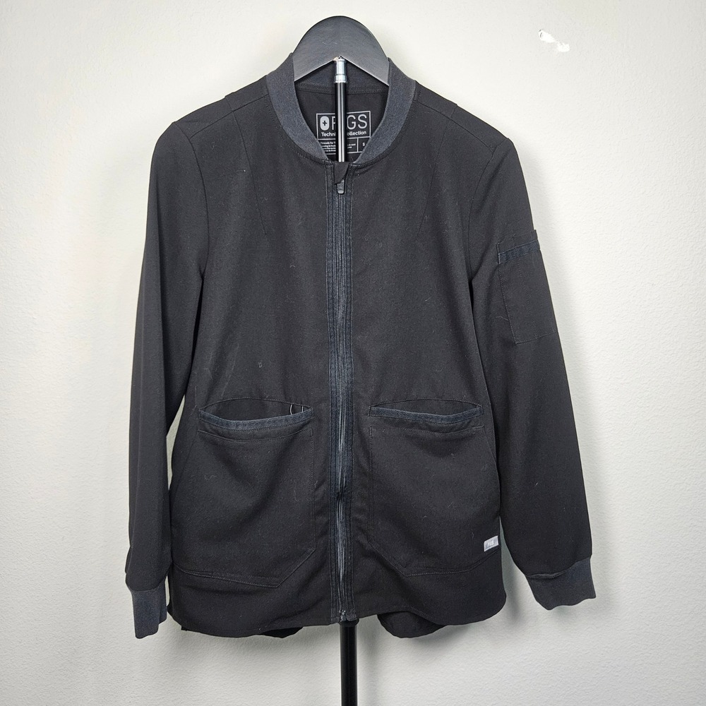 FIGS Scrub Jacket Womens S Black Full Zip Bomber Technical W18SW1007 Medcore
